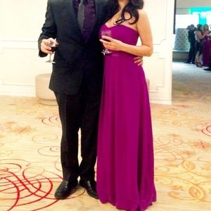 Purple strapless formal gown, 6